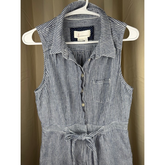 By Anthropologie Striped Linen Blend Sleeveless‎ Romper Jumpsuit Blue White 8 - Picture 3 of 10